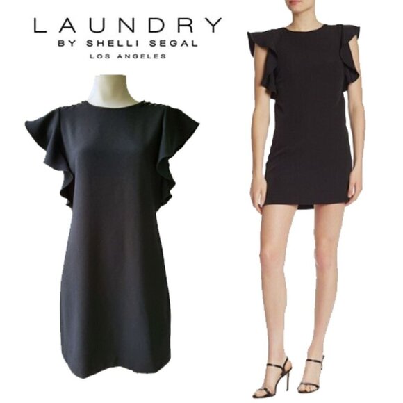 Laundry by Shelli Segal Flutter Sleeve Black Sheath Dress Whimsigoth Size 2 - Picture 1 of 16
